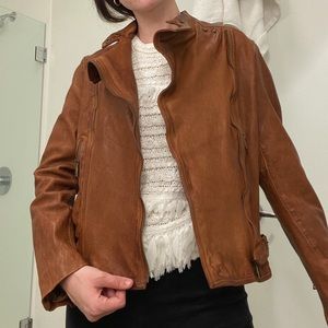 Brown leather moto jacket